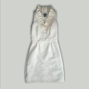 Just Taylor | Women’s Ruffle Neck Sheath Mini Dress size 8 In Winter White
